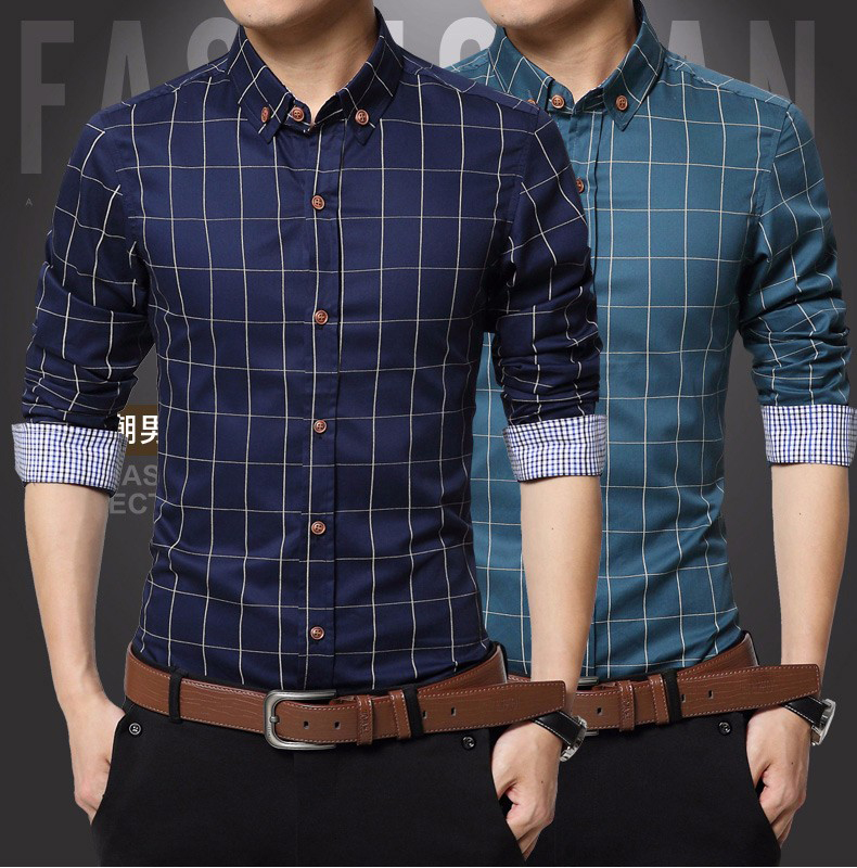  Kemeja  Lengan Panjang  Pria Slim Fit Motif Kotak Kotak Size 